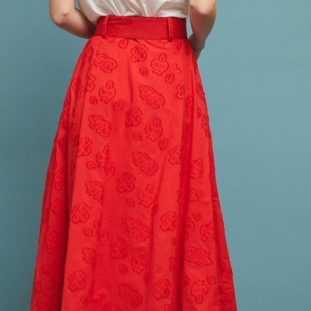 Anthropologie x Maeve Sandra Floral Red Belted Skirt, Size US 10/UK 14 - Picture 11 of 11